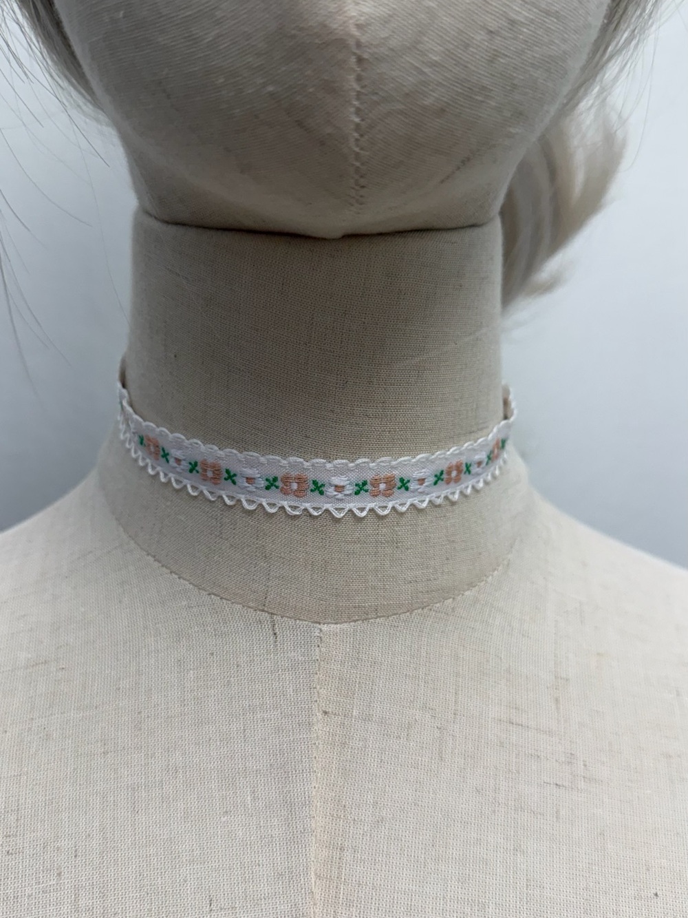 White Peach Floral Lace Choker Necklace Cottagecore Coquette Boho